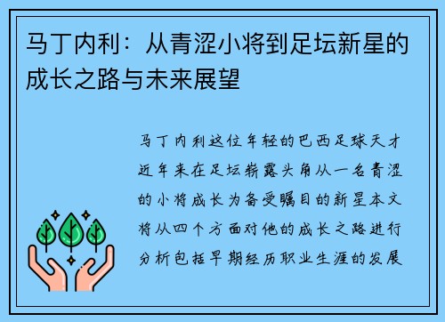 马丁内利：从青涩小将到足坛新星的成长之路与未来展望